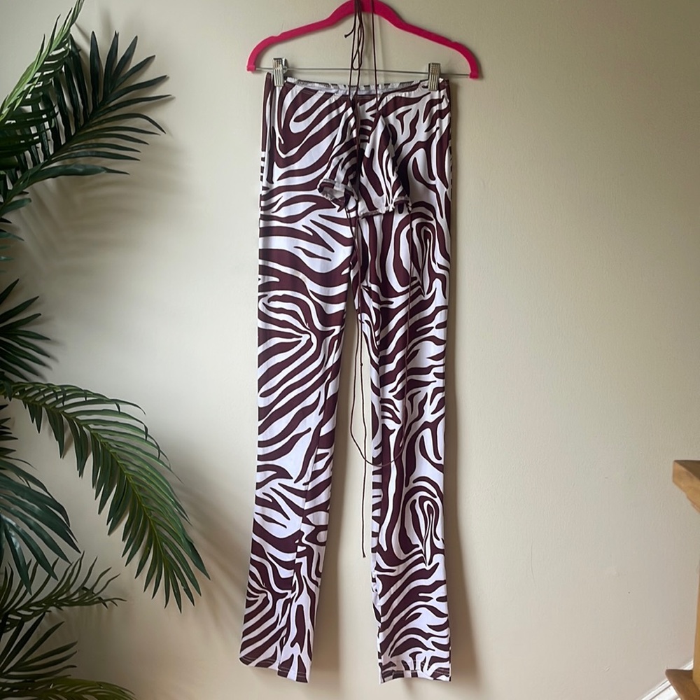 Brown zebra two piece pants set